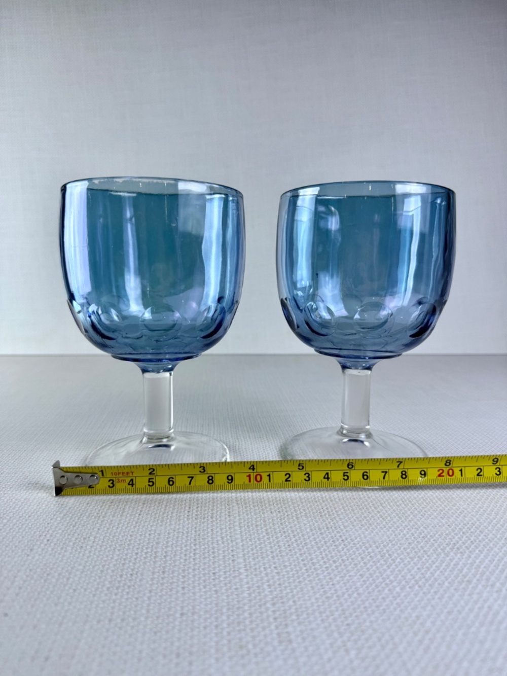 Vintage Bartlett Collins Blue Iridescent Thumbprint Goblets — Set of 2 - Picture 4 of 12